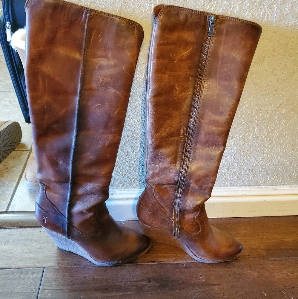 Frye Cece Leather Wedge Boots